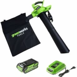 Souffleur Et Aspirateur À Feuilles Sans Fil Greenworks 40v Avec Batterie Et Chargeur
