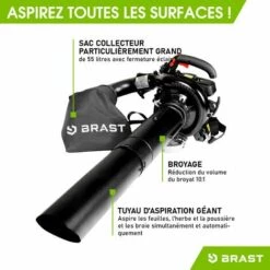 Aspirateur Souffleur Broyeur Thermique - 1000W, 30cc, 3en1 Moteur Essence à 2 temps Léger, Vitesse D'air De 73,6 m/s, Sac 55l - BRAST 3 En 1 Multifonction -Aspirateur souffleur Soldes Magasin 14074562 3