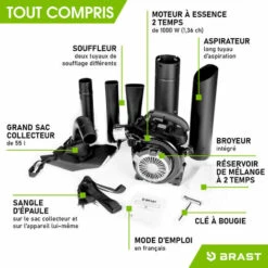Aspirateur Souffleur Broyeur Thermique - 1000W, 30cc, 3en1 Moteur Essence à 2 temps Léger, Vitesse D'air De 73,6 m/s, Sac 55l - BRAST 3 En 1 Multifonction -Aspirateur souffleur Soldes Magasin 14074562 4