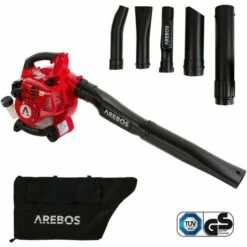 AREBOS Aspirateur De Feuilles à Essence | Souffleur De Feuilles 3en1 | 1HP Chopper | Broyeur De Feuilles - Rouge