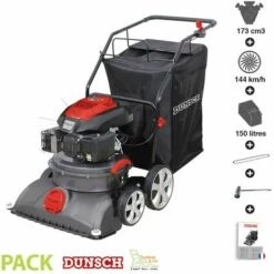 Aspirateur Broyeur Thermique Sur Roues 173cc 5,4cv Soufflerie 144 Km/h Bac 150 Litres DUNSCH DU53173BV3 - Noir