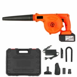 ASUPERMALL Sans Fil Souffleuse 21V 4.0A Lithium 2 En 1 Sweeper Et Aspirateur Electrique Blower Ordinateur Jardin Kit Avec Alimentation Outil Tuyau D'Aspiration, Orange, 1 Batterie
