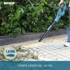 WESCOTOOLS Souffleur De Feuille Sans Fil, 18V 2.0Ah Portable à Vitesse De 200 Km/h WESCO WS8511 -Aspirateur souffleur Soldes Magasin 43480607 5