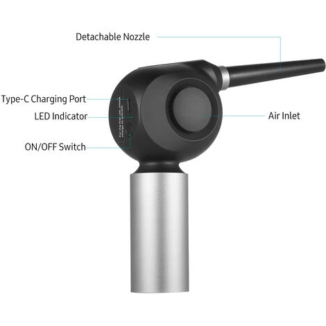 SUPERSELLER Dépoussiéreur électrique Sans Fil 36000 Tr/min 50 W Souffleur De Poussière Rechargeable Dépoussiéreur Dépoussiéreur Pour Nettoyer Le Clavier De L'ordinateur Hôte - Noir Argent - Noir Argent 6 SUPERSELLER Dépoussiéreur électrique Sans Fil 36000 Tr/min 50 W Souffleur De Poussière Rechargeable Dépoussiéreur Dépoussiéreur Pour Nettoyer Le Clavier De L'ordinateur Hôte - Noir Argent - Noir Argent – Image 4