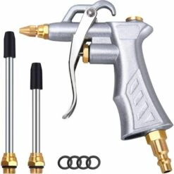 BENOBBY KIDS Pistolet à Air Industriel Avec Buse De Débit D'air Réglable En Laiton Et 2 Rallonges De Débit D'air En Acier, Accessoire De Compresseur D'air Pneumatique, Outil De Nettoyage De La Poussière