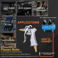 BENOBBY KIDS Pistolet à Air Industriel Avec Buse De Débit D'air Réglable En Laiton Et 2 Rallonges De Débit D'air En Acier, Accessoire De Compresseur D'air Pneumatique, Outil De Nettoyage De La Poussière -Aspirateur souffleur Soldes Magasin 55211528 5