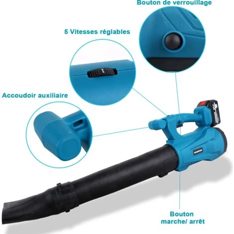 MAGICFOX Souffleur à Feuilles Sans Fil - 2 Batteries, Réglages à 5 Vitesses, Installation Rapide Et Conception De Tube à 2 Sections 4 MAGICFOX Souffleur à Feuilles Sans Fil - 2 Batteries, Réglages à 5 Vitesses, Installation Rapide Et Conception De Tube à 2 Sections – Image 2