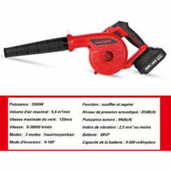 ONEVAN Souffleur De Feuilles Sans Fil 2 En 1, 3500W, 3 Vitesses, Rotation De 180 °, Aspiration De Feuilles, Convient Pour Batterie Makita 18V - Avec 2*batteries -Aspirateur souffleur Soldes Magasin 66112706 2